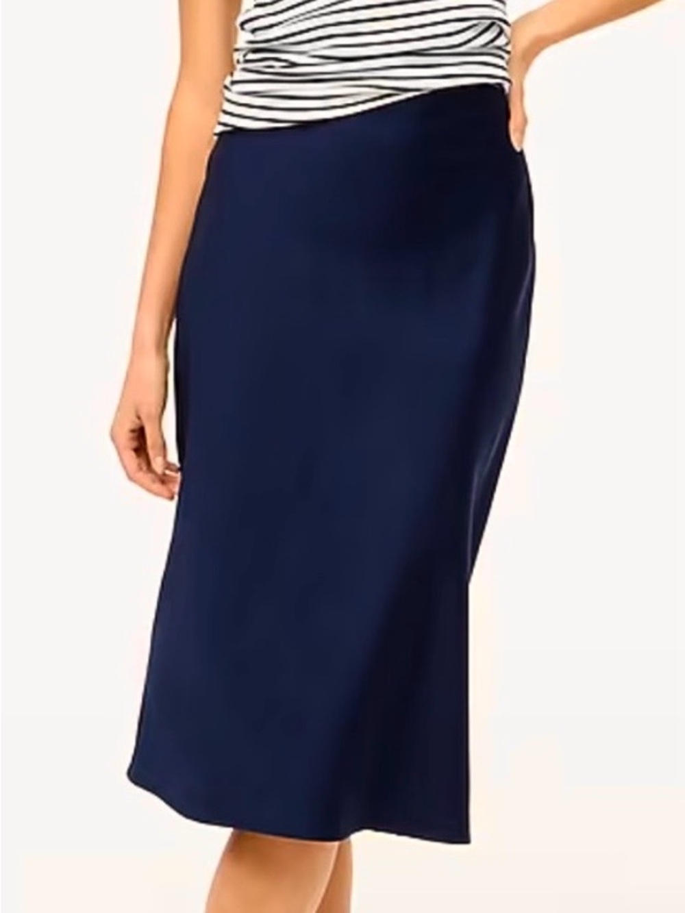 J. Crew- Navy Midi A-Line Satin Skirt. Size: Small